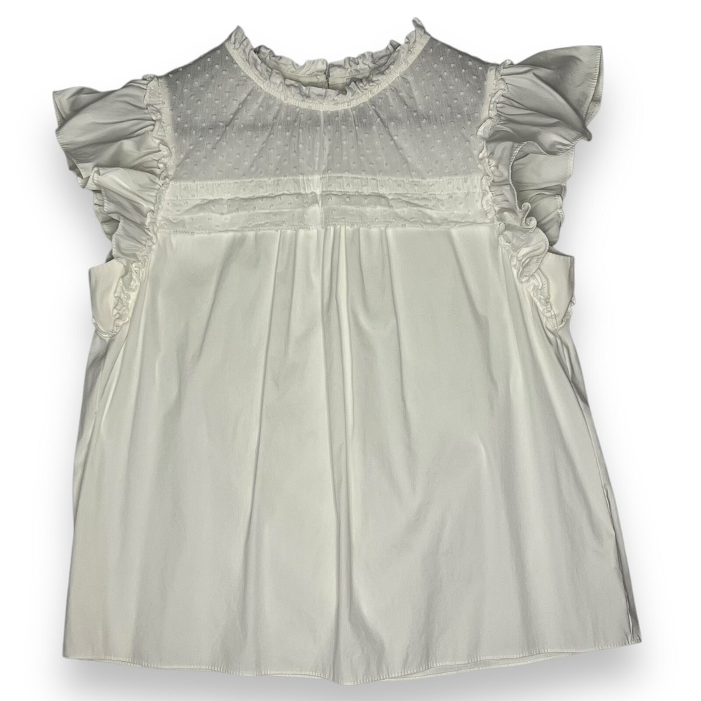 Willa Story M Flutter Ruffle Blouse White Babydoll Prairie Cottagecore‎ Coquette